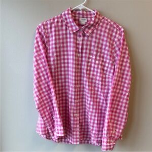 J. Crew Pink and White Gingham Button-Down Shirt